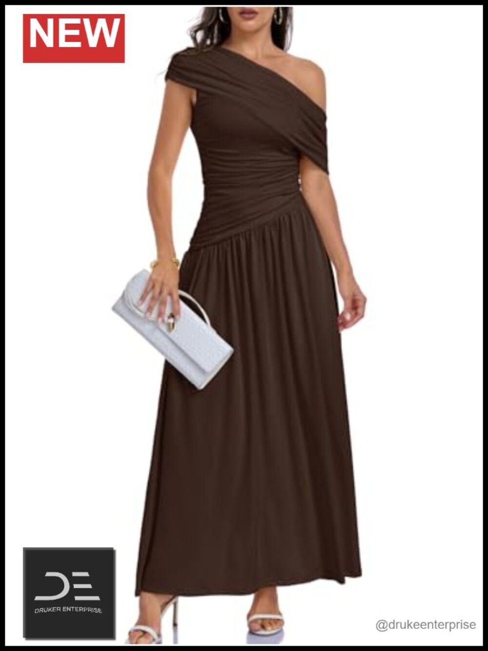 Women's One Shoulder Sleeveless Ruched Pleated Maxi Dress A-Line Casual Slim